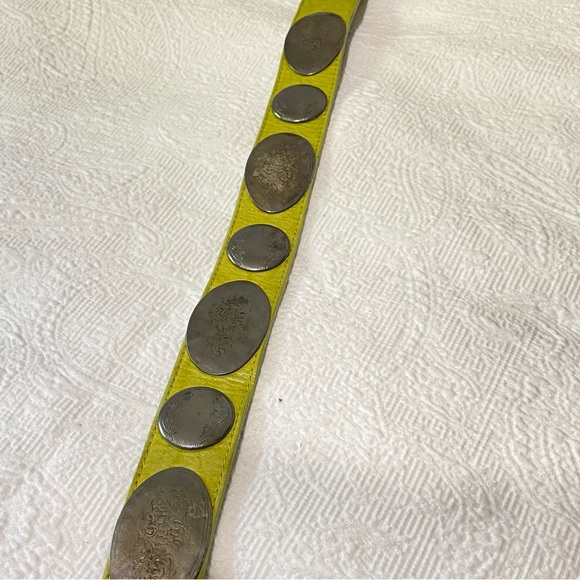 Green Leather Silver Medallions Belt sized Small - Picture 5 of 14
